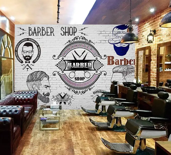 Papel tapiz temático de barbería para dormitorio de niños, azulejos de pared blancos para despegar y pegar, murales autoadhesivos para niños y niñas, decoración de habitación del hogar, sala
